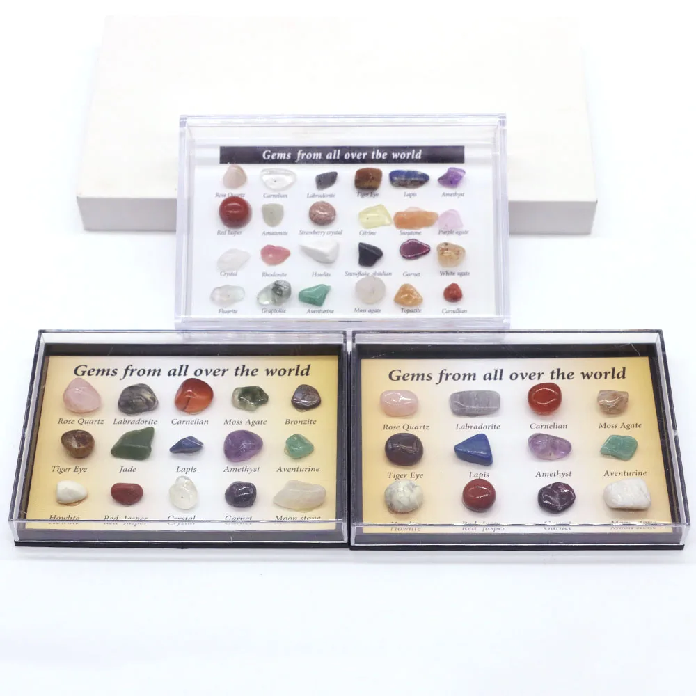 12/15/24pcs Rock Gemstones Collection Box  Amethyst Ore Healing Quartz Crystals DIY Rough Stone Collect Natural Mineral Specimen