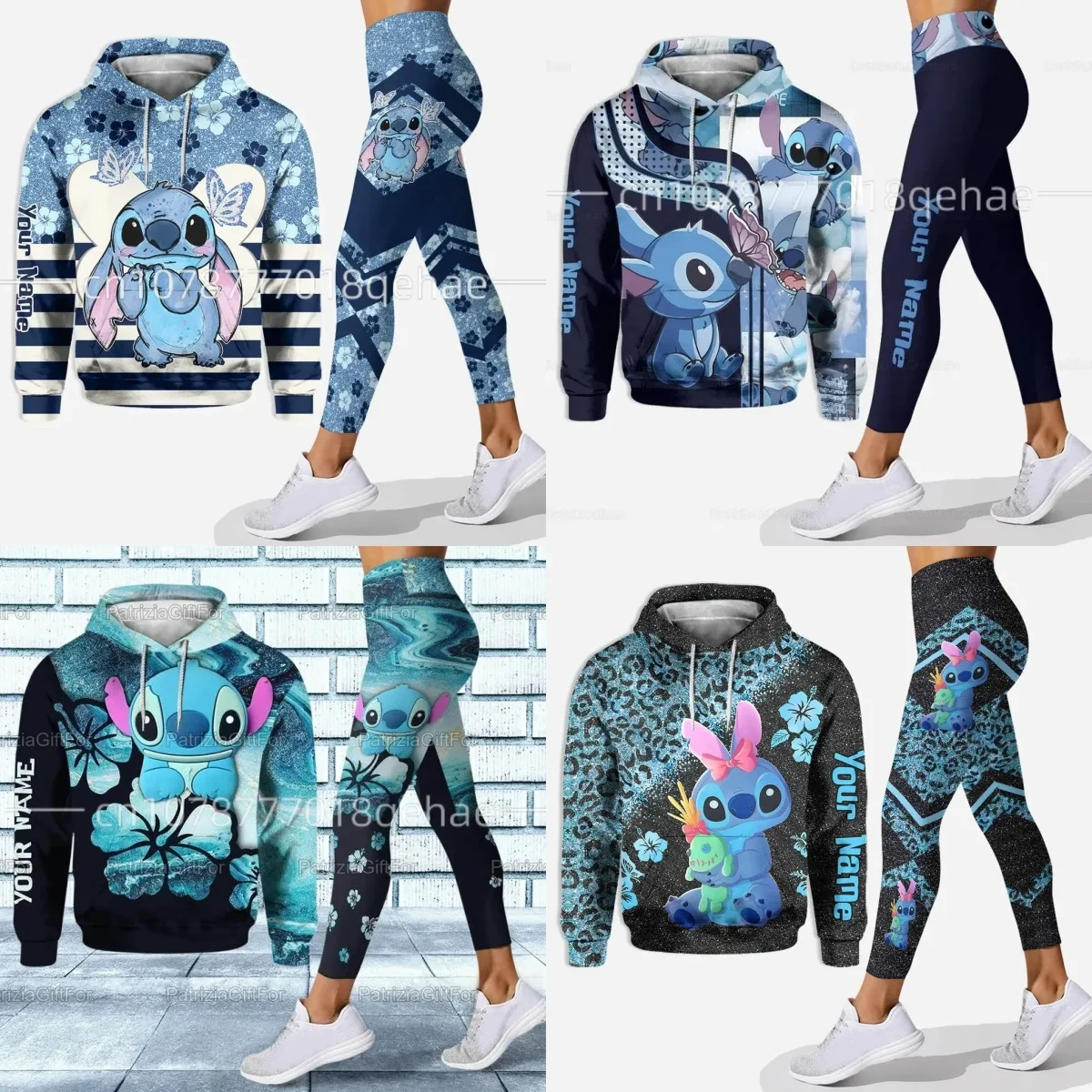 2024 New 3D Hoodie Women's Set Yoga Pants Sports Disney Stitch Yoga Hoodie Tight Pants Fashion Sportswear y2k sweatpants