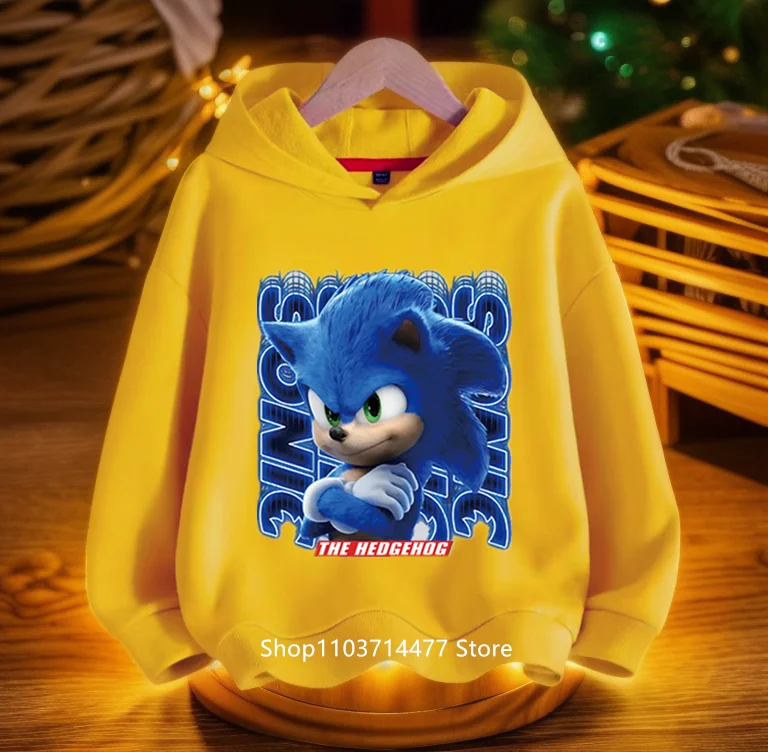 Hot Super Sonics Hoodies Cartoon Print Pullovers Baby Kids Boys Girls Children Long Sleeves Sweatshirt Clothing Streetwear