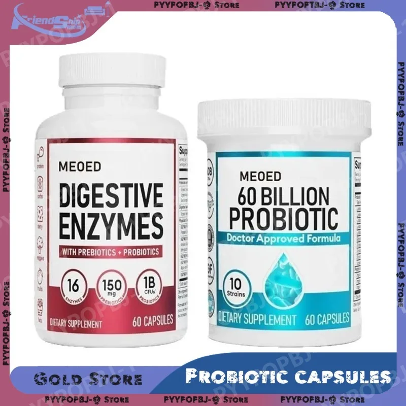 

Red Blue Bottles Multi-Strain Probiotic with Organic Prebiotics —Daily Digestive Support 30 Capsules