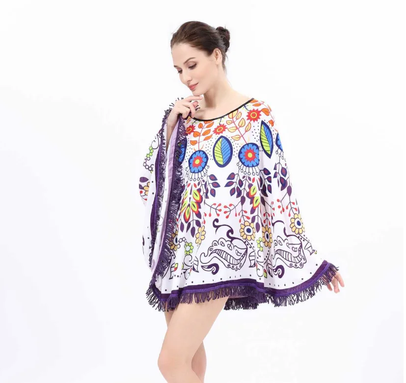 

New sunscreen shawl summer cloak floral coverall versatile printed beach scarf Women Poncho P2