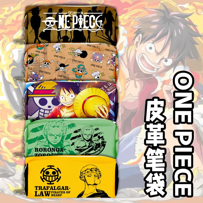 

One Piece Anime PU Leather Pencil Case with Zipper Luffy Zoro Law Stationery Box