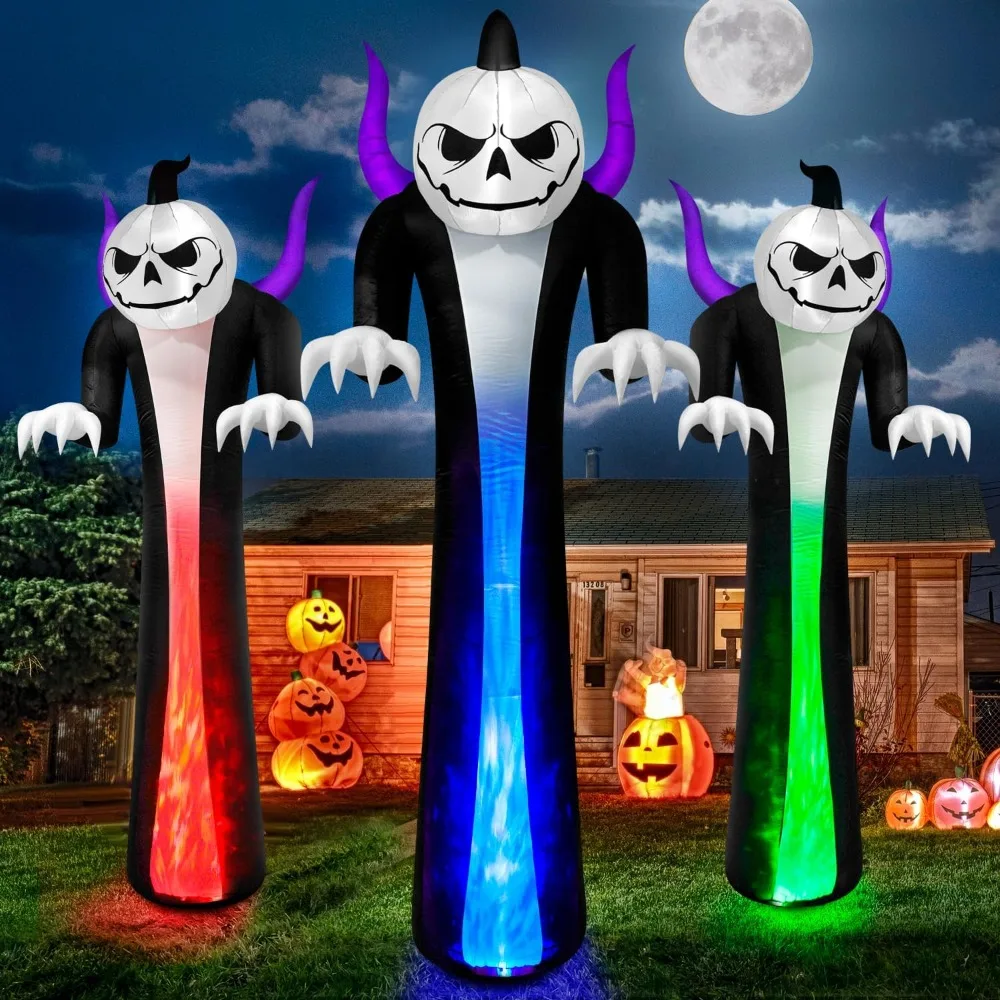 Giant Outdoor Halloween Inflatable Pumpkin Reaper with Ghost and 3-Color LED Flame Light Show