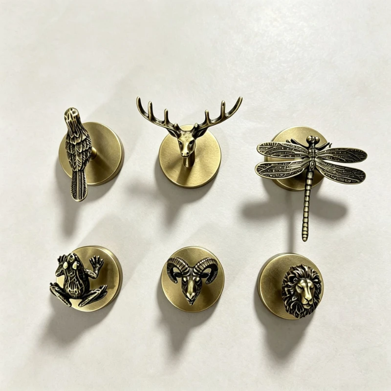Retro Brass Imitation Animal Wall Hanger Wall-mounted Hat and Coat Holder for Decoration Suitable for Bedrooms and Bathrooms