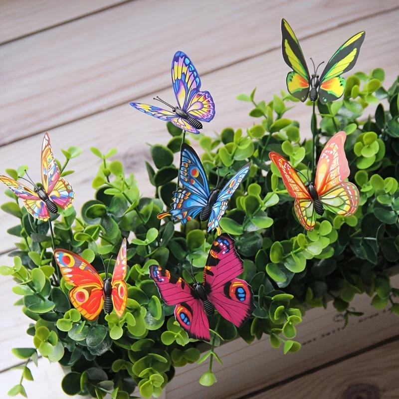 10pcs Colorful Butterfly Stakes, 3D Artificial Butterfly Decor, Garden & Patio Decor, Random Pattern