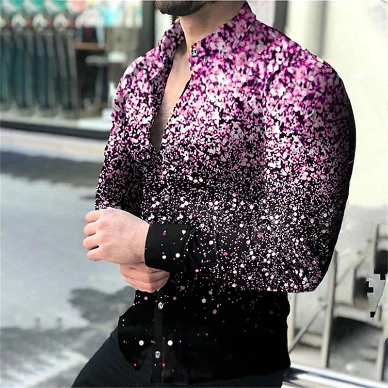 Golden 5-color shirt fashion lapel long sleeve men\'s shirt simple casual men\'s street dance shirt T-shirt new 6XL party shirt