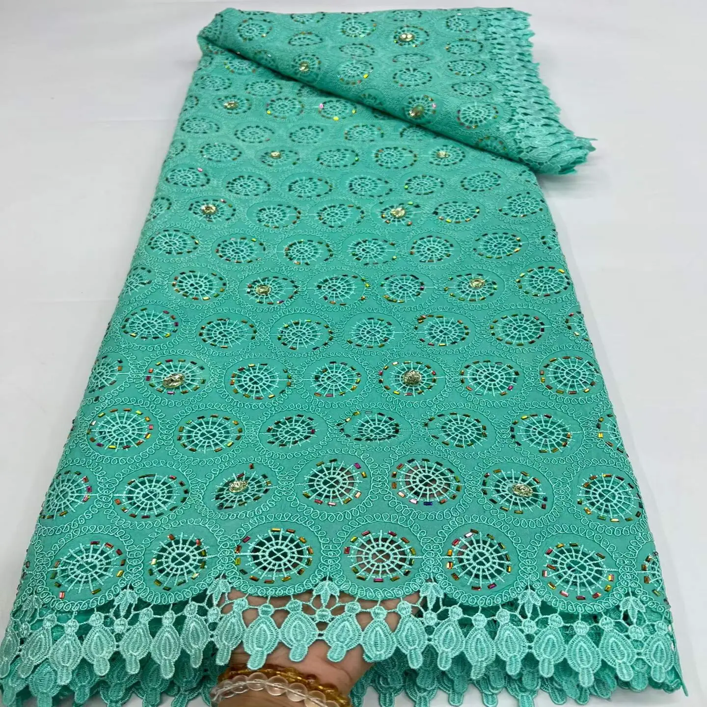 

CX 5yards heavy industry embroidery chiffon fabric lace embroidery fabric plus drill hollow mesh fabric
