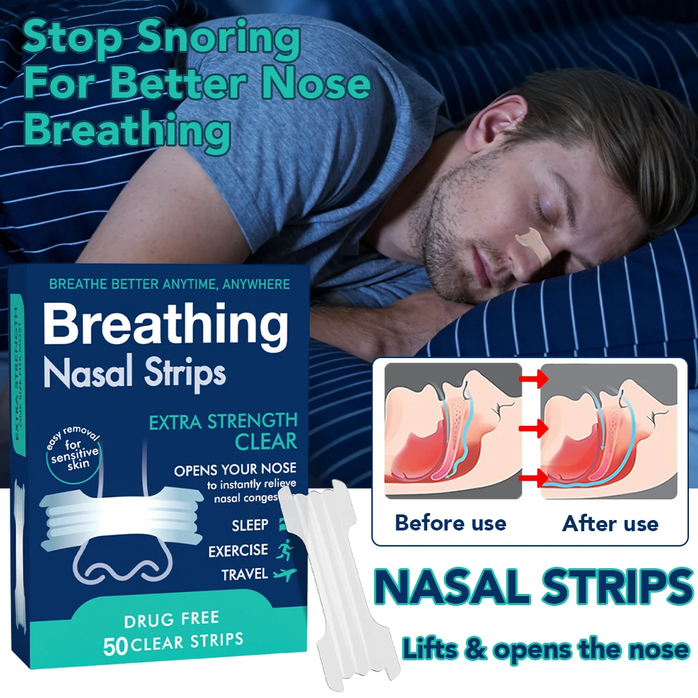 

50 шт. полоски для дыхания носа, полоски для носа для сна, полоски для носа против храпа для дыхания, впуска воздуха и улучшения сна