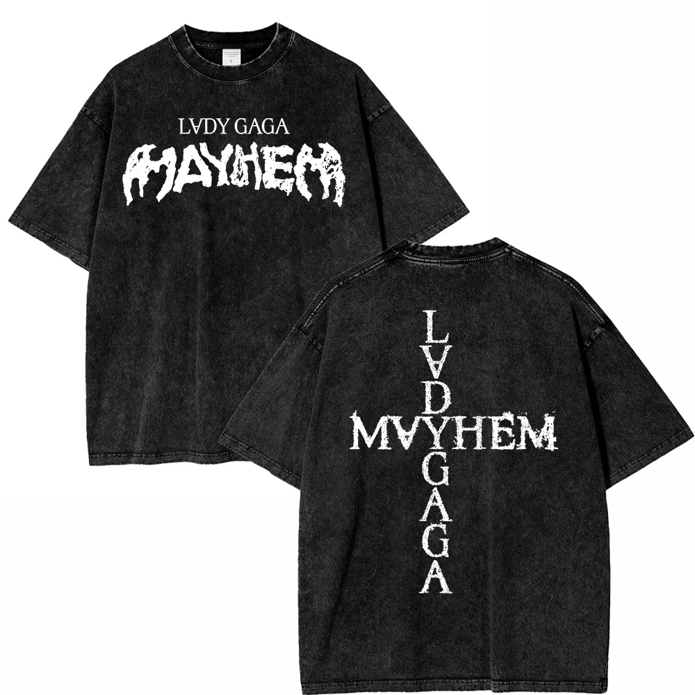 تي شيرت كلاسيكي مغسول من Lady Gaga The Mayhem Ball Tour 2025 تي شيرت أنيق للرجال/النساء جمالي عالي الجودة غسول حمض 100% قطن تي شيرت