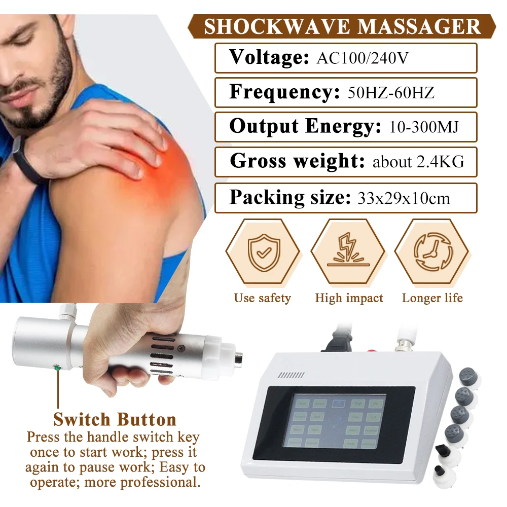 300MJ Shockwave Therapy Machine Professional Shock Wave Massager For ED Treatment Relieve Arm Pain Physiotherapy Body Relaxation