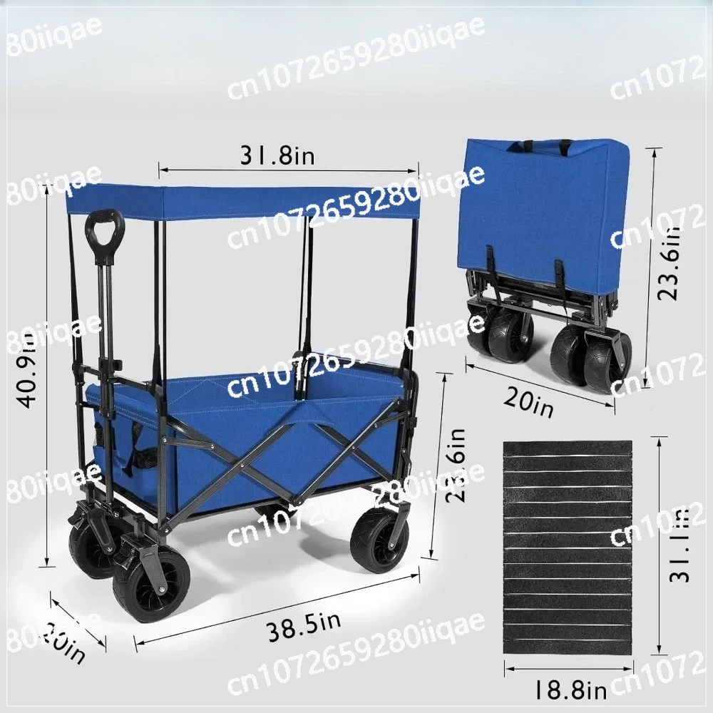 Cart Foldable Travel Cart for Outdoor Camping with Canopy,Tabletop, Side Pockets, and Cup Holder Can Hold up