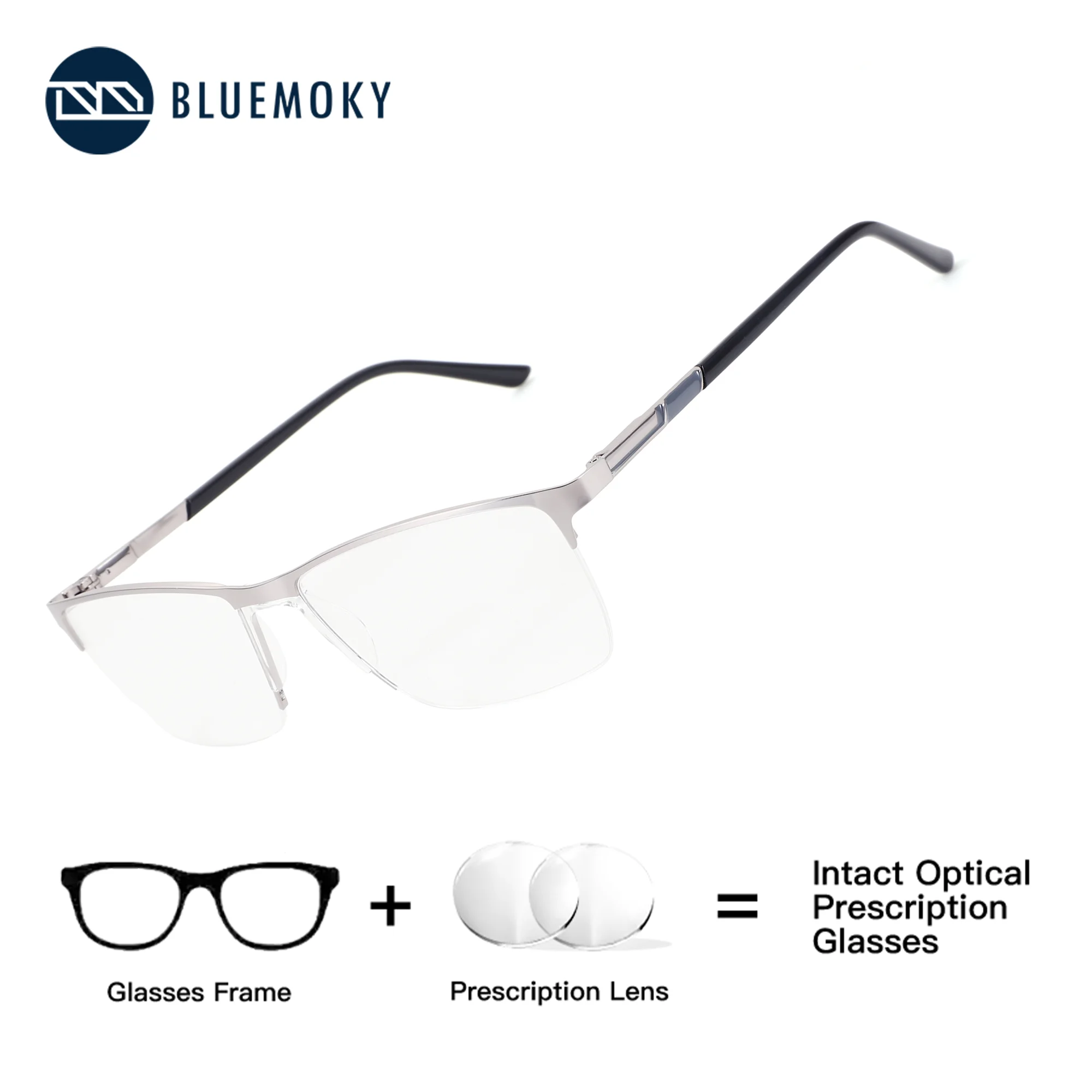 BLUEMOKY – lunettes de vue carrées demi-cerclées en métal, taille M, pour hommes, anti-lumière bleue, optiques progressives, avec ordonnance