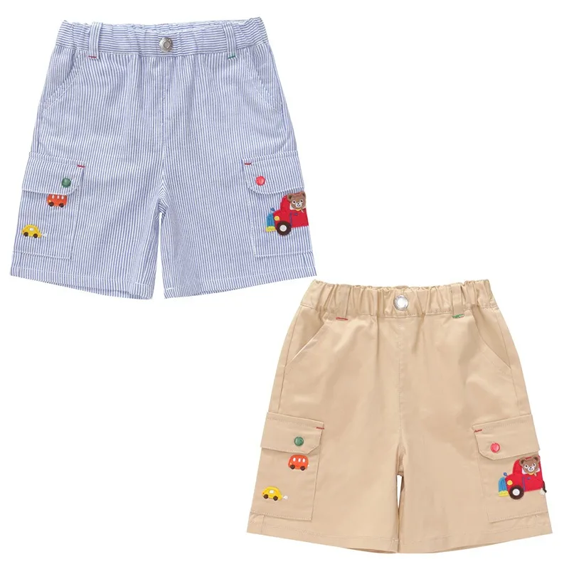 Summer New Style Boys Shorts Cute Cartoon Bear Car Embroidery Elastic Waist Five-Point Pants Kids Pant Casual Shorts