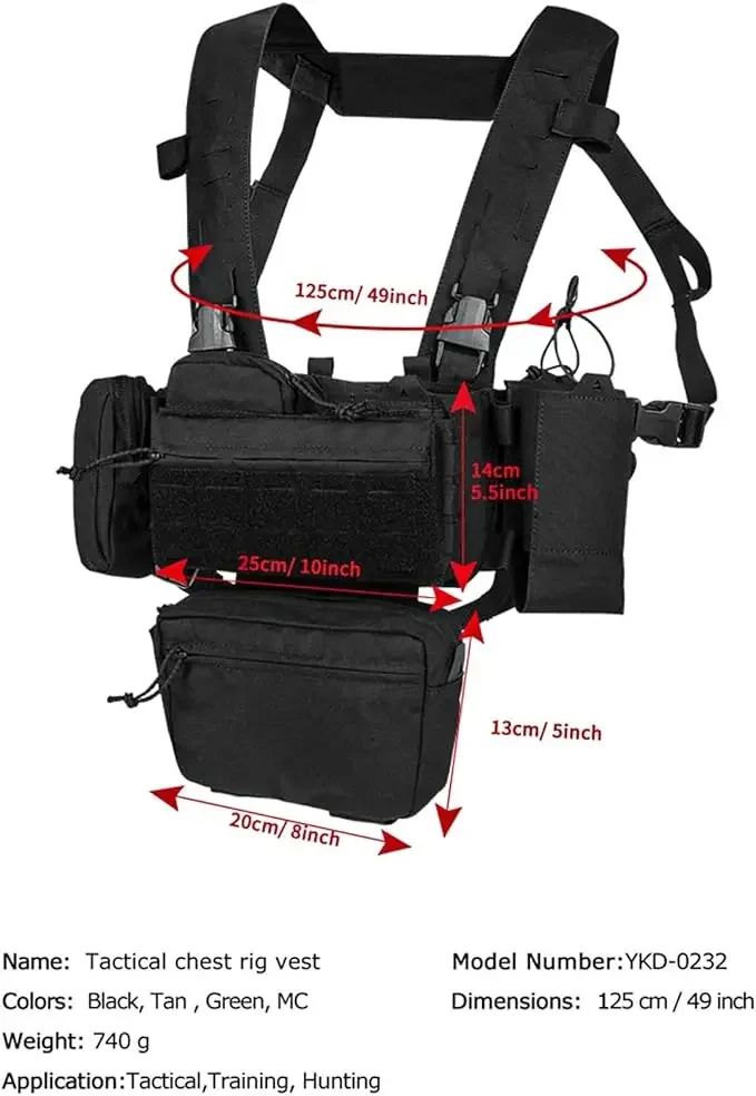 Actical Chest Mini Rig Glaith Magazine Poudres, Poignées réglables, Découpe laser amovible, Molle Modular Chest GlaDulGear