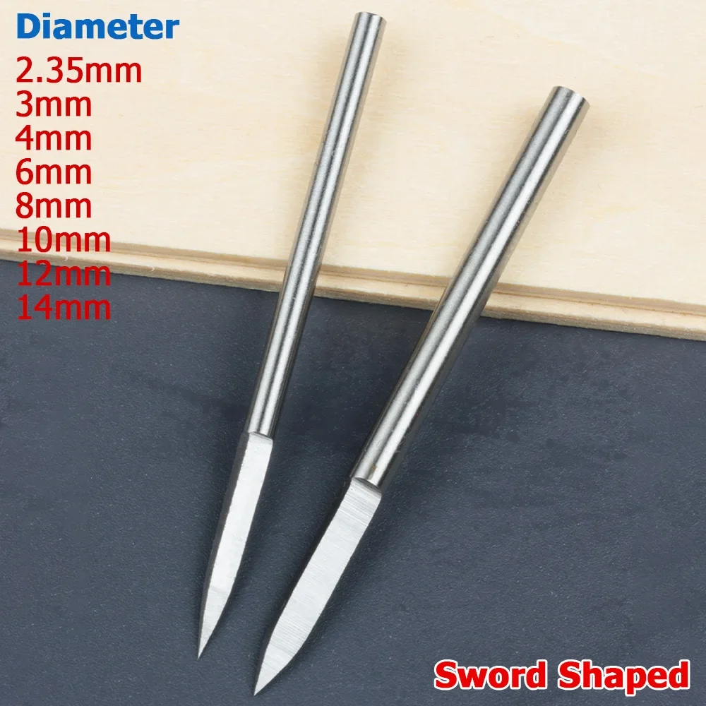 1-10pcs 2.35/3/4/6/8/10/12/14mm HSS Sword Shaped Engraving Carving Knife Milling Cutter 2.35/3/4/6mmShank For Wood/Bone Craft