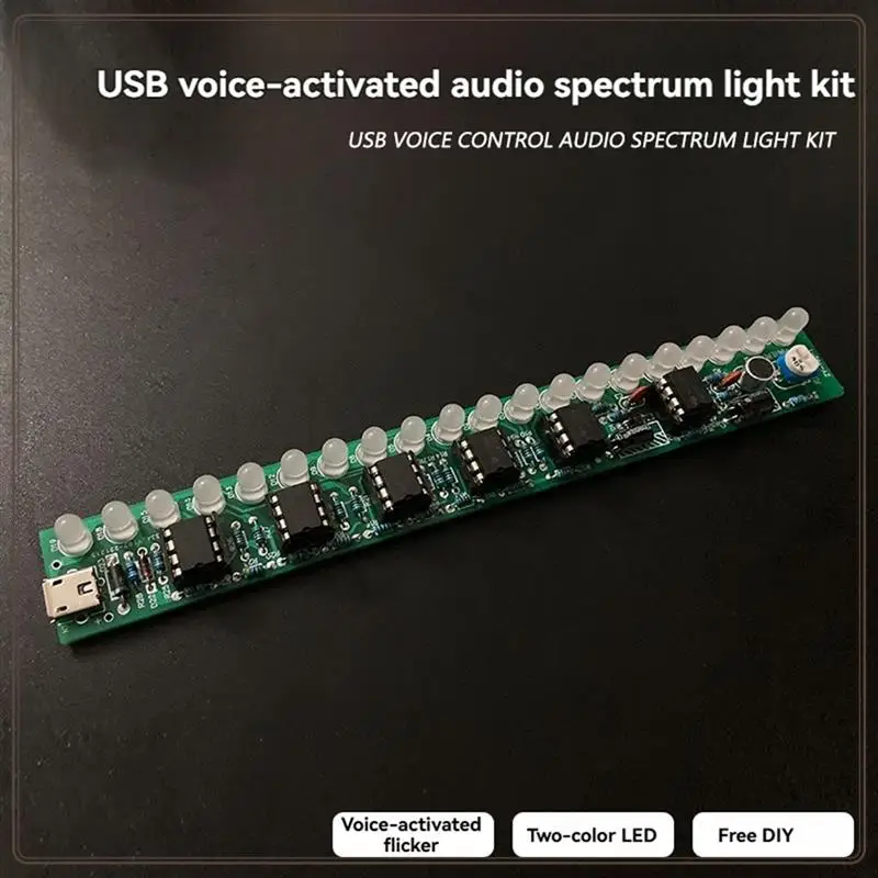 Lampu Kontrol Suara USB Dapat Diandalkan Indikator Tingkat Volume LED Papan Sirkuit Audio Musik Kit DIY Indikator Tingkat Volume LED B,USB Vo