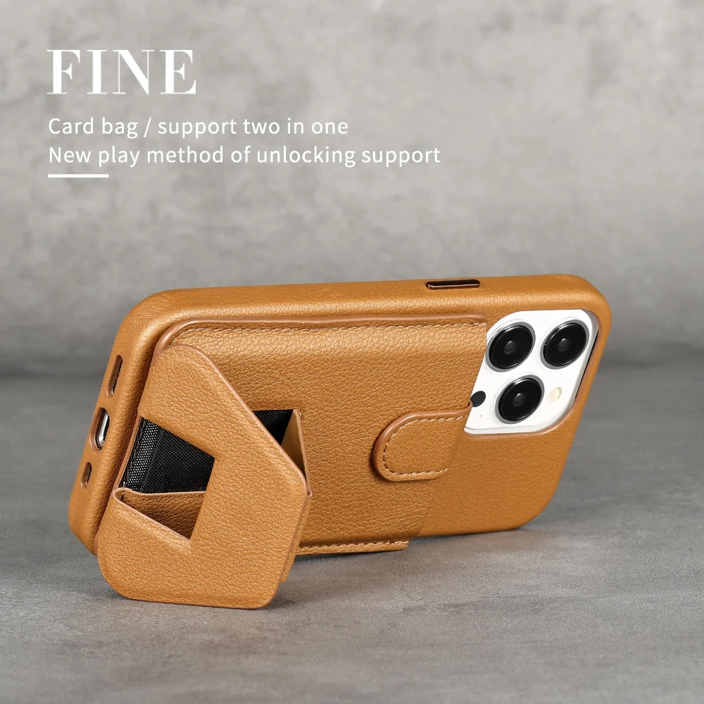 

Clearance Sale Leather for Magsafe Phone Case for Apple iPhone 13 Pro Max 13Mini Bracket Magnetic Back Cover with Card Holder