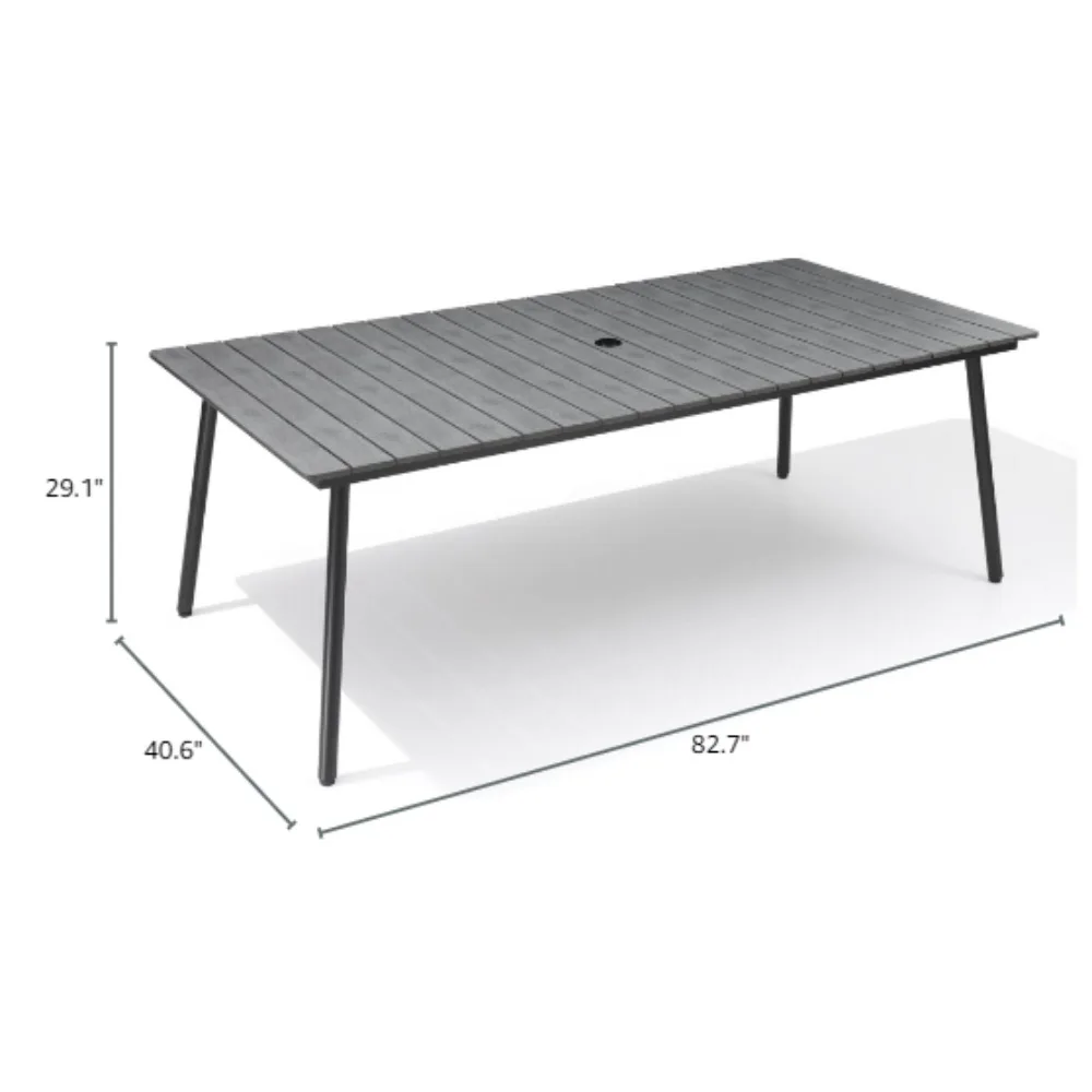 Dining Table with Wooden-Like Top and Aluminum Frame,Rectangular Table with Umbrella Hole Outdoor Furniture,Only Table,82.7 inch