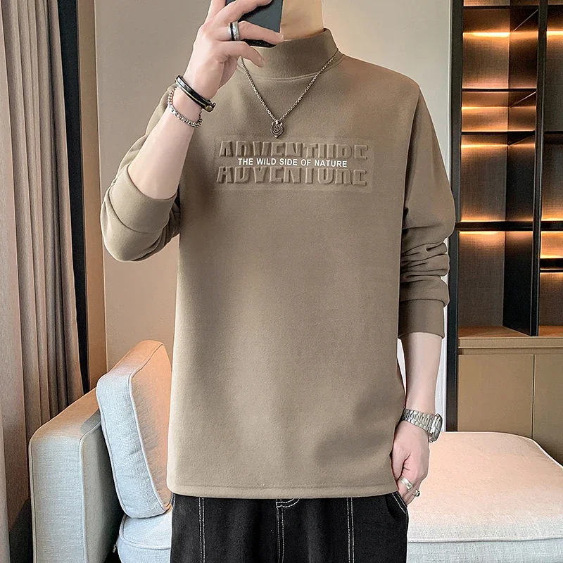 Letter Foam Printing Hoodies Men 2025 Spring Harajuku Mock Neck Sweatshirt Mens Gothic Hip Hop Oversized Streetwear Pullover Top