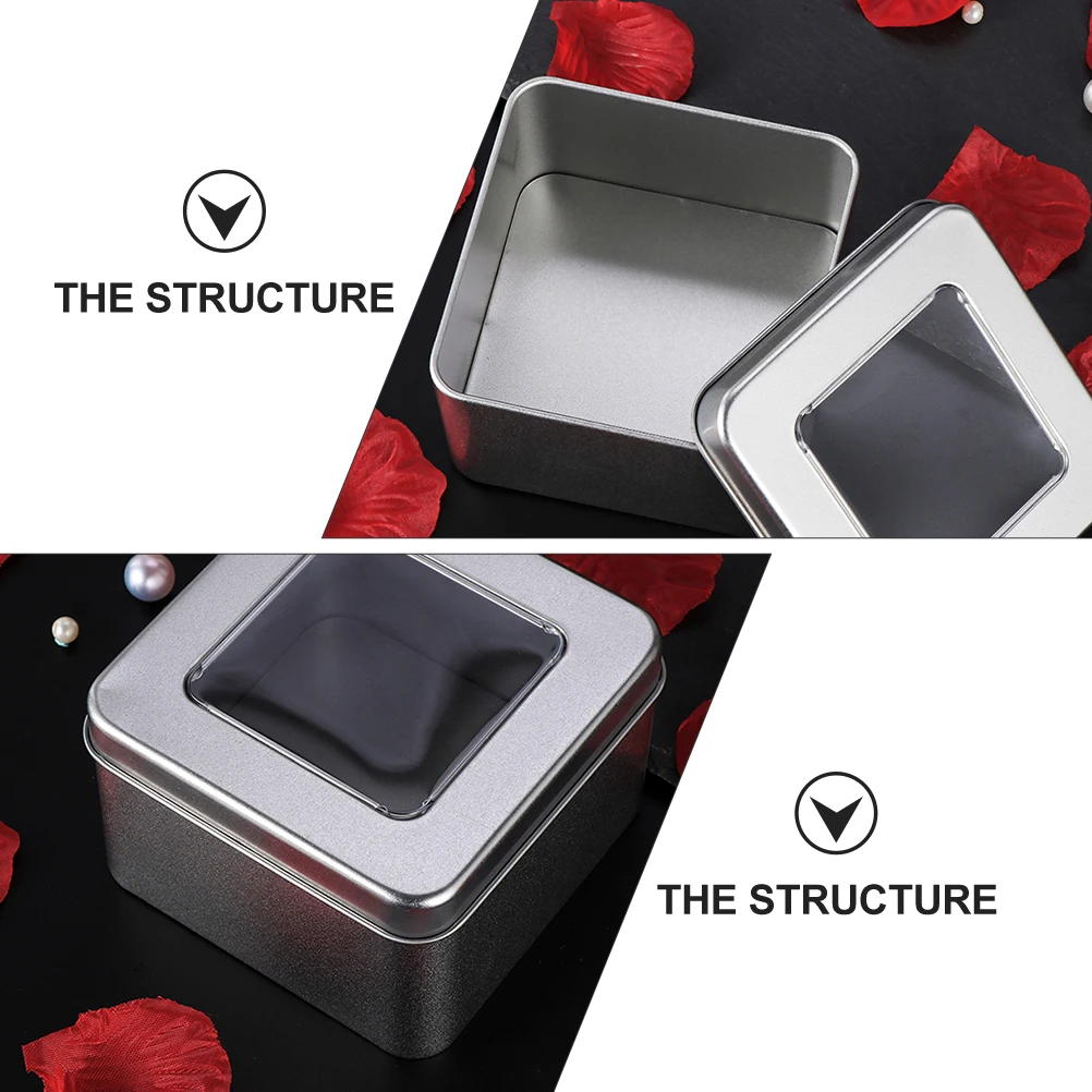 

2 Pcs Tin Box Storage Cans Elegant Window Top Portable Size Moderate Capacity Candy Containers Gifts