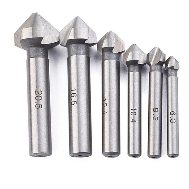 Promotion! 6Pcs Round Shank 3 Flute 90 Degree HSS Chamfer Chamfering Cutter End Mill Tool Countersink Drill Bit Set