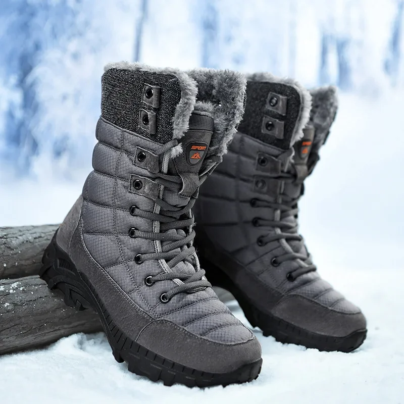 Men Winter Snow Boots Super Warm Men Hiking Boots High Quality Waterproof Leather High Top Big Size Men's Boots Outdoor Sneakers