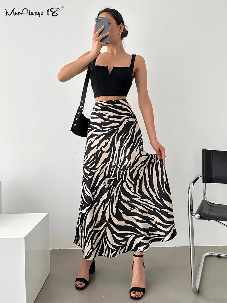 Mnealways18 Fashion Printing A-Line Skirts For Women Office Ladies Ankle-Length High Waist Skirts Flowing Autumn 2024 Lady Skirt