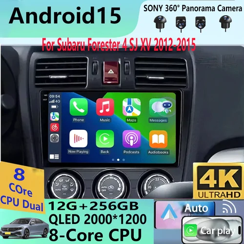 Reproductor de vídeo Android 15 Radio estéreo de coche para Subaru Forester 4 SJ XV 2012-2015 4G navegación Multimedia GPS cámara Carplay 360