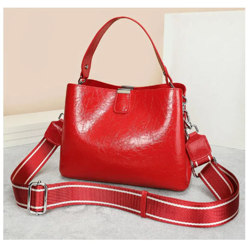 

Новая кожаная сумка через плечо в стиле ретро, ​​высококачественная и универсальная, модная сумка через плечо для поездок на работу, сумка-ведро большой вместимости, повседневная