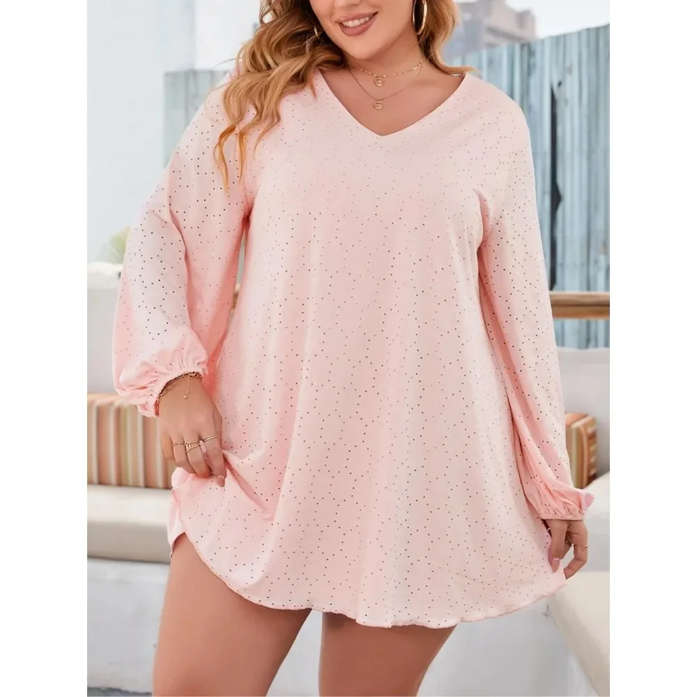 

Плюс размер 1XL-5XL, однотонное весенне-осеннее платье с круглым вырезом, многофункциональное женское свободное мини-платье с длинными рукавами