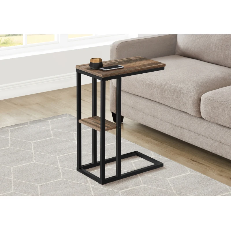 

Accent Table, C-shaped, End, Side, Snack, Living Room, Bedroom, Brown Laminate, Black Metal, Contemporary, Modern