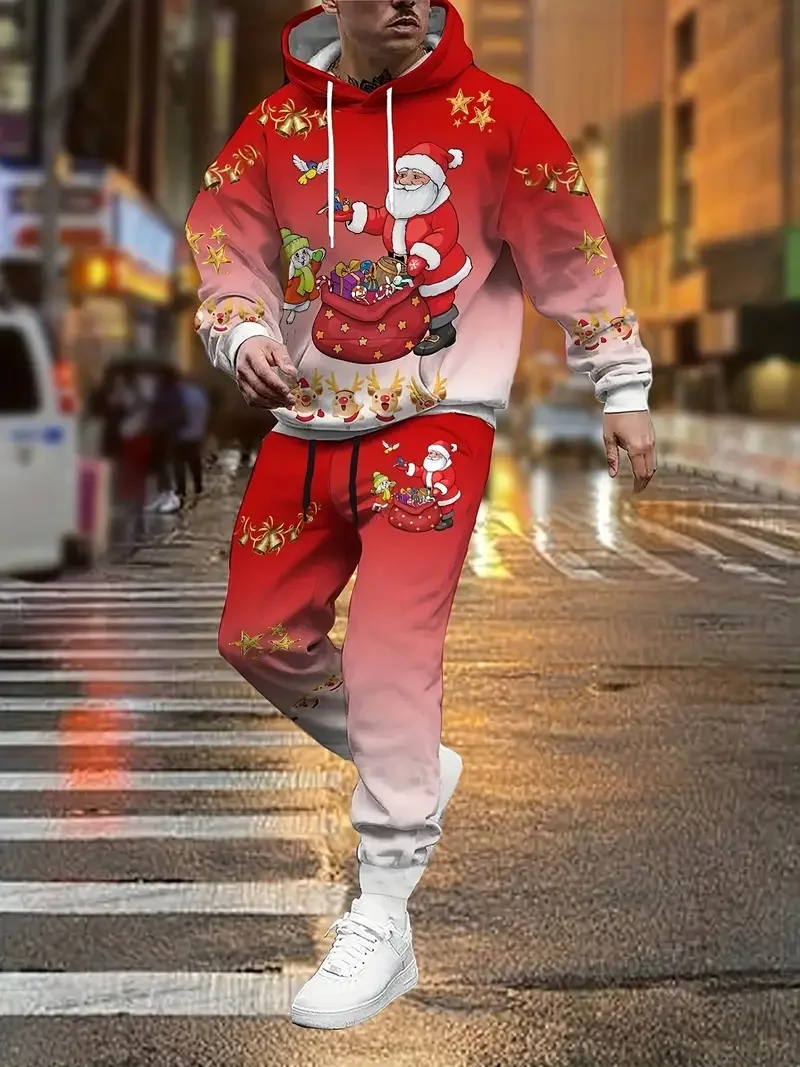 

Christmas 3D Print Hoodies Suit Christmas Santa Claus Man Woman Tracksuit Pants 2pcs New Year Party Casual Pullover Set