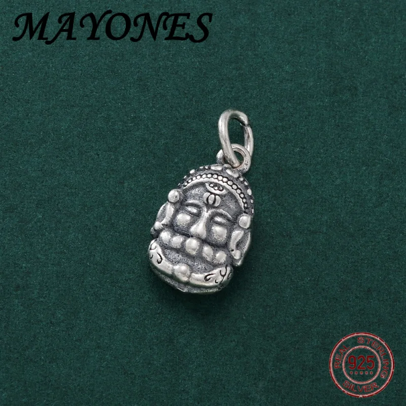 

S925 Pure Silver 3D Cute Auspicious Elephant Buddha Pendant, Retro Thai Silver And Chinese Style Handmade DIY Jewelry Accessorie