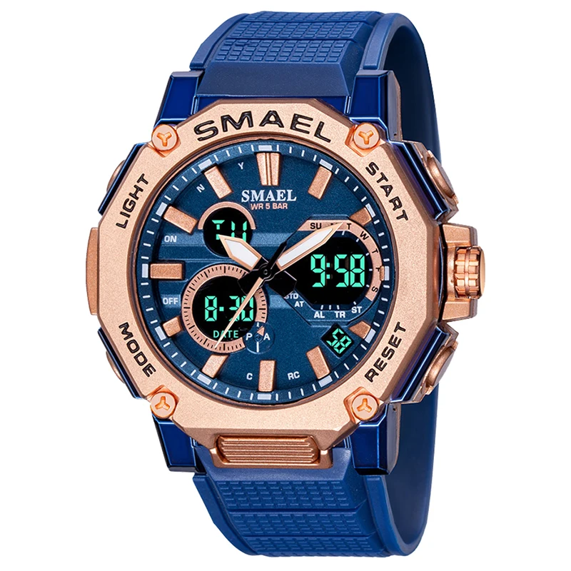 SMAEL Fashion Analog-Digital Men’s Watches Sport Style Man Watch Waterproof 50M Durable Alloy Case Swimming Wristwatch 8047