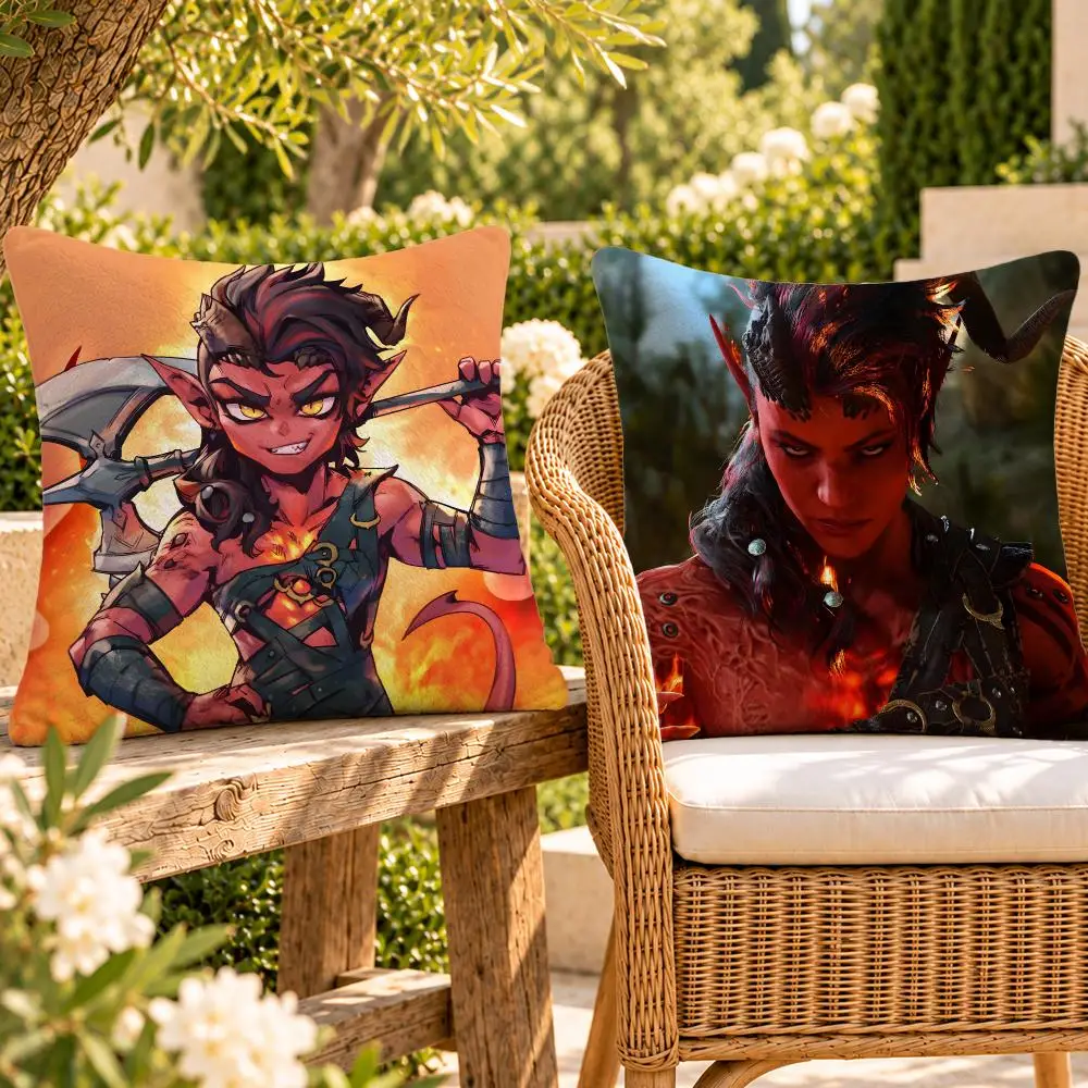 Game Baldur's Gate 3 Fiery Karlach Cushion Cover Soft Plush Throw Pillow Cover Washable Sofa Bed Patio Chair Home Decor