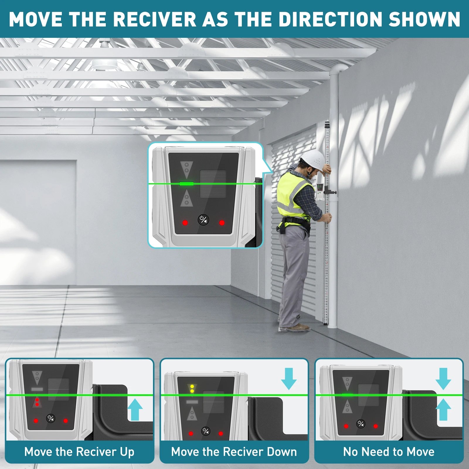 Decteam Laser Receiver Leveling Detector With Pulsing Line For Laser Level, Two-Sided LCD Displays With Magnet Clamp