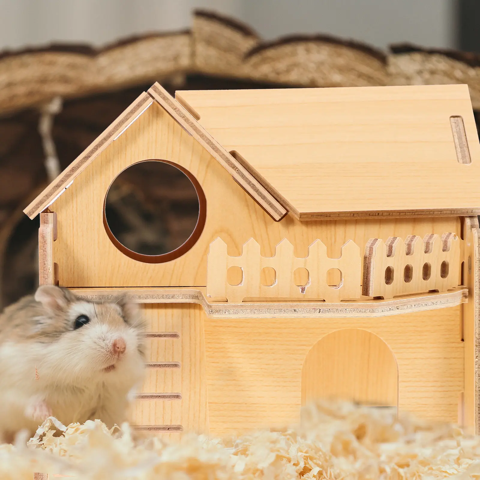 Hamster Wooden Hideout Small Animal House with Unique Ladder and Loft for Fun Exploration Cozy for Rodents and