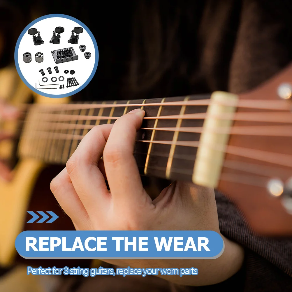 

1Set 3-String Guitar Bridge Accessory Durable Metal Material DIY Fun Vintage Look Cost-Effective Replacement Parts