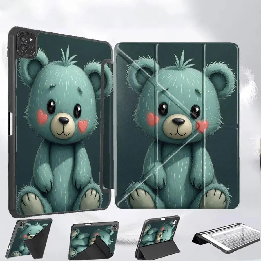 

Чехол для планшета iPad Air 4 5 M3 M2 M4 11 дюймов, Mini 6 7, Pro 11-го, 10-го, 9-го, 8-го, 7-го поколений, 12.9 дюймов Pro 2025, с держателем, зеленый медведь