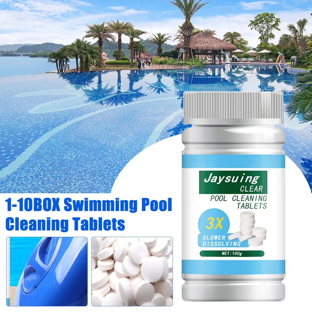 100 unids/caja tabletas de limpieza de piscinas desinfección de piscinas pastillas de cloro purificar agua pastillas de cloro tabletas efervescentes
