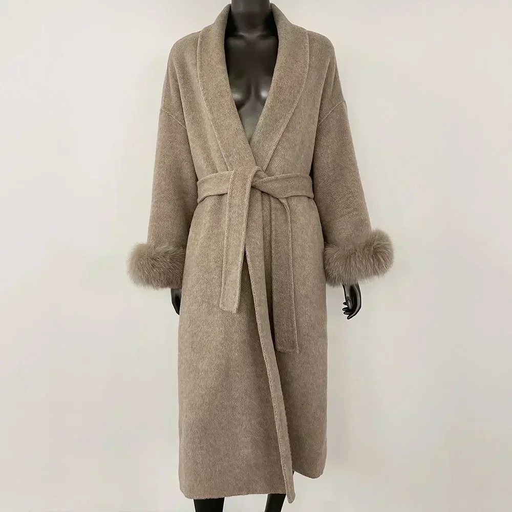 Cashmere Coat Double-sided Woolen Jacket Women Removable Cuffs Fox Fur Jacket Winter Temperament Short and Long Real Wool Coat