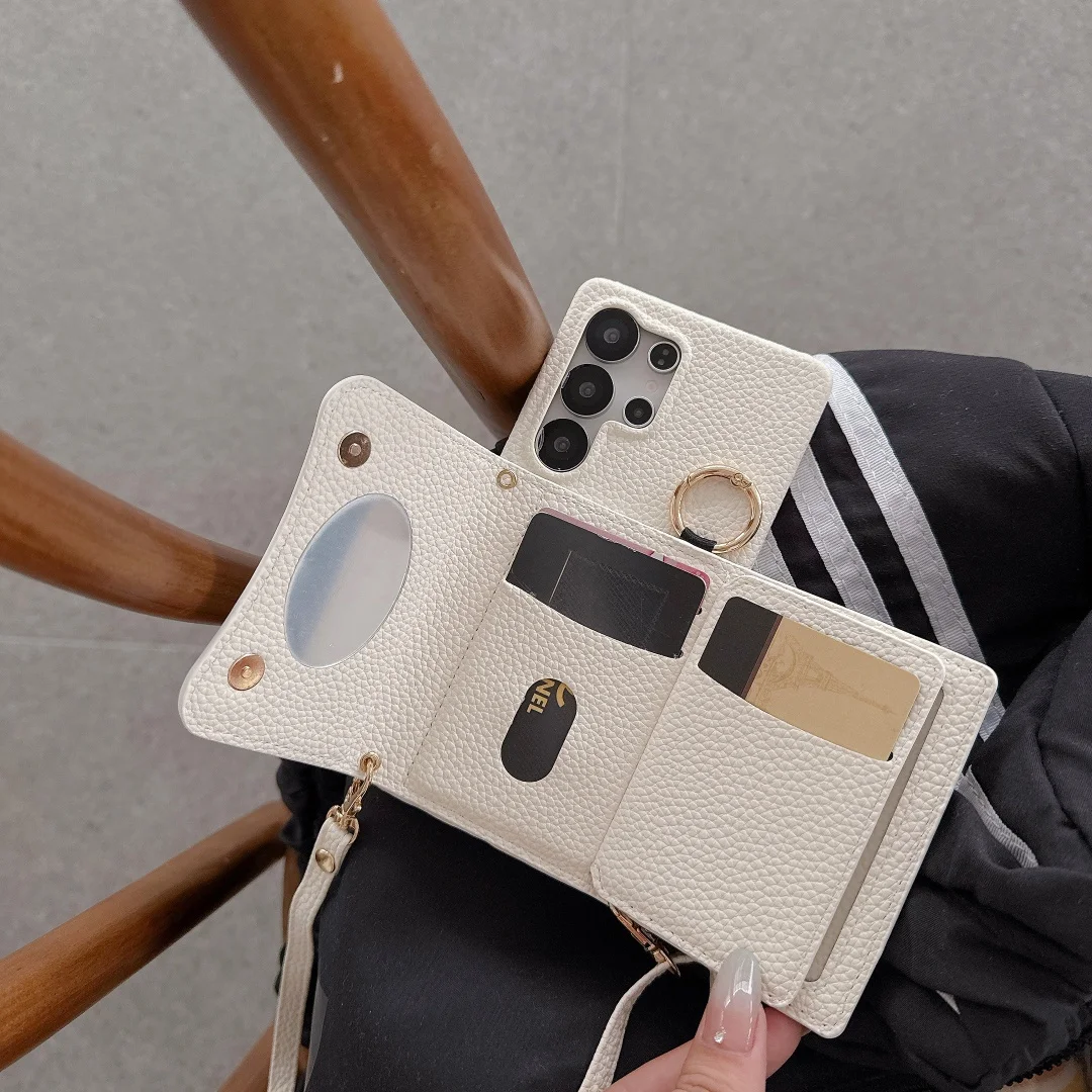 

For Samsung Galaxy S25 Ultra S24 Plus FECase Protective Shell Back Cover Fashion Leather Skin Card Texture With Lanyard