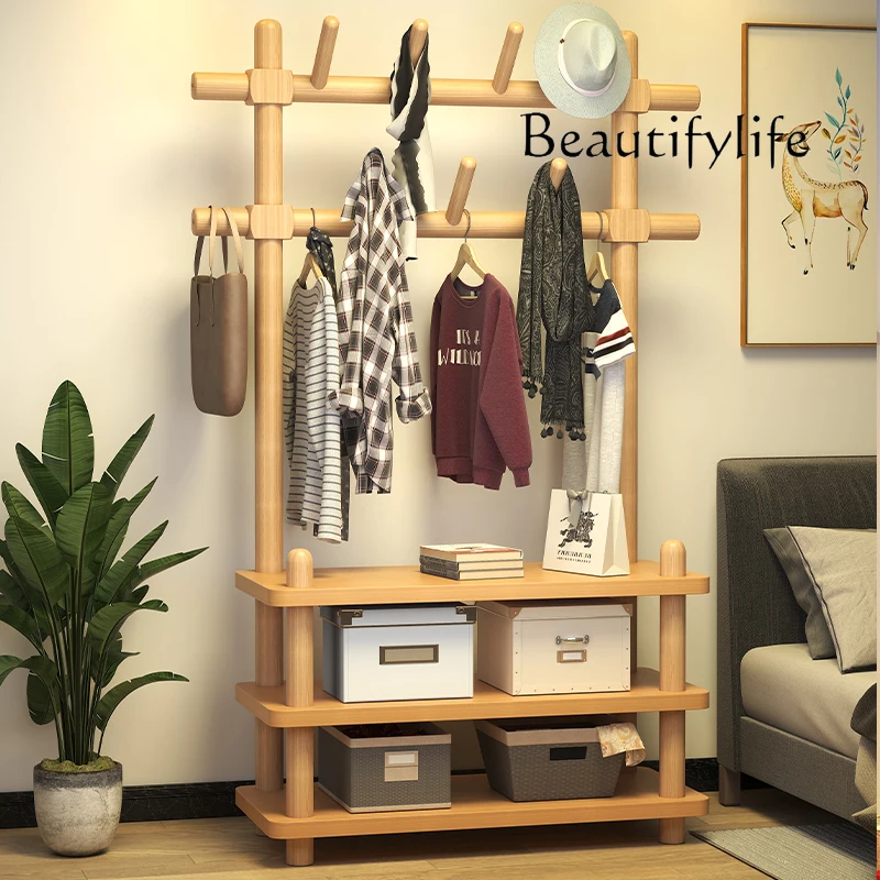 ไม้แขวนเสื้อไม้เนื้อแข็ง ราวแขวนเสื้อสูงจากพื้นจรดเพดาน ไม้แขวนเสื้อในครัวเรือนในห้องนอน ไม้แขวนประตูแนวตั้งเรียบง่าย