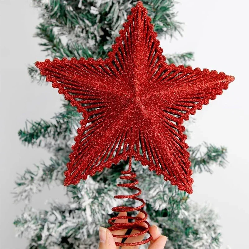 

25cm Red Glitter Tree Topper Iron Decor Home Xmas Tree Ornaments Navidad New Year 2025 Natal Noel