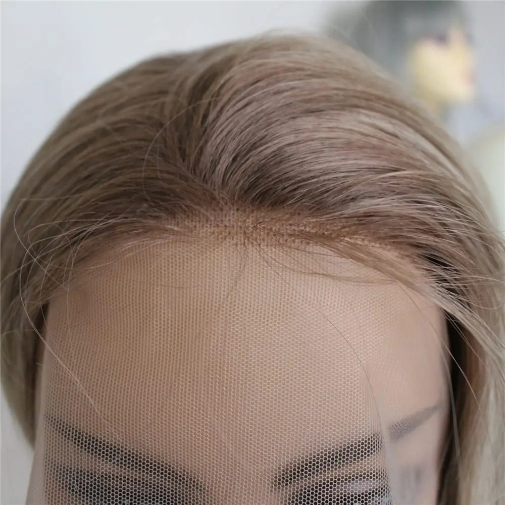 

Ash Blonde Lace Frontal Wig 20 Inches Silky Straight Blonde Wig In Layers Natural Middle Part Blonde Wig Heat Soft Synthetic Wig