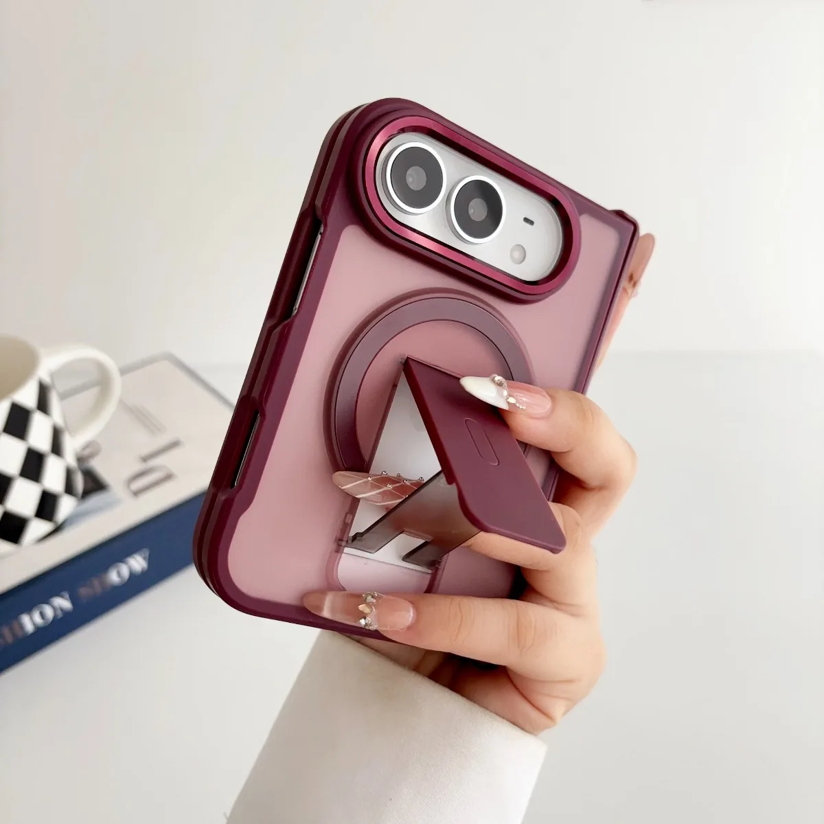 For IPhone Duo Magnetic Phone Case Shockproof Armor Matte Case for IPhone Duo for Magsafe Wireless Charge with Stand Full Cover