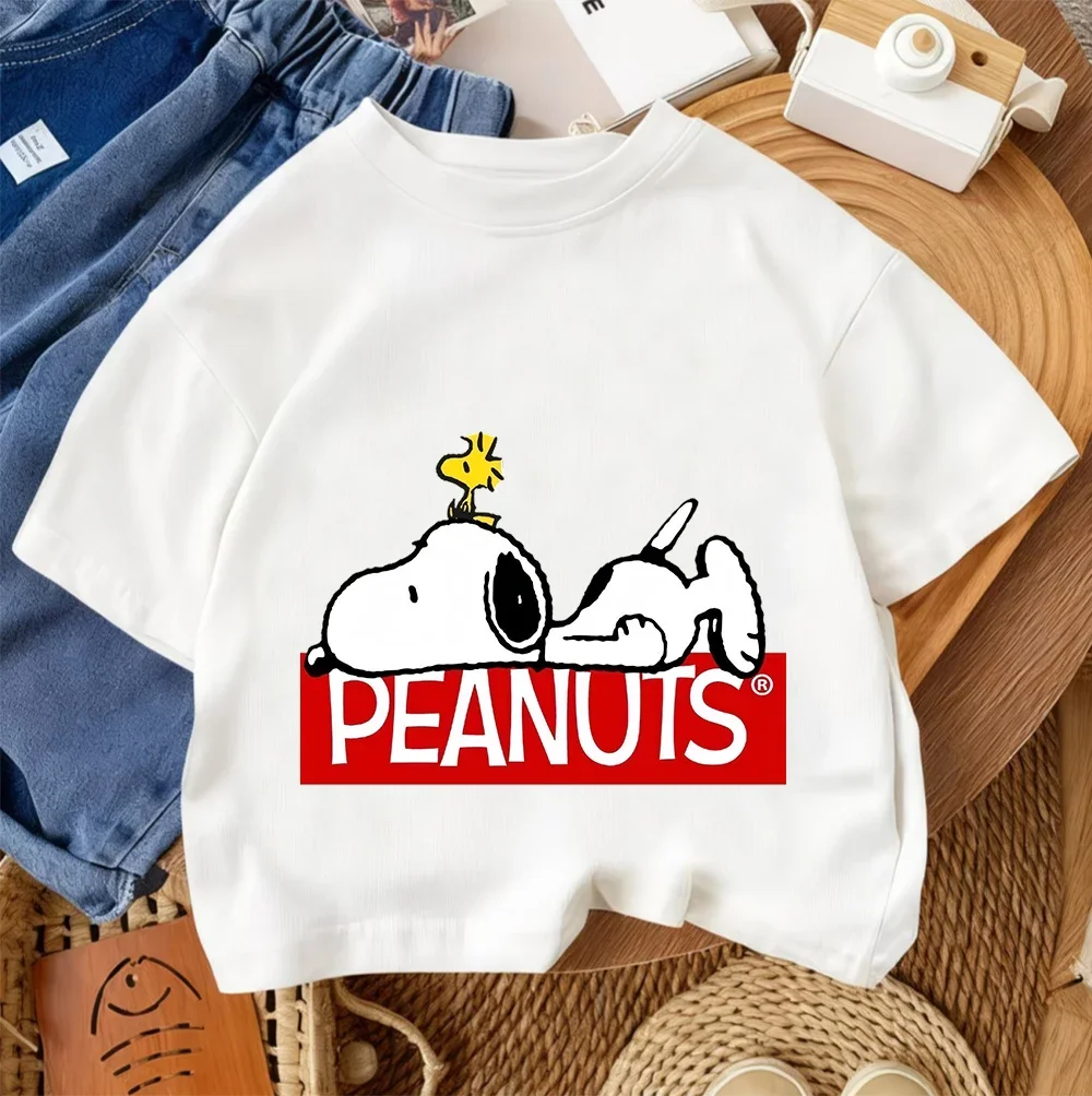 Camiseta popular de verano para niños, conjunto informal de estilo callejero con dibujos animados Kawaii, Snoopy para niños de 3 a 14 años