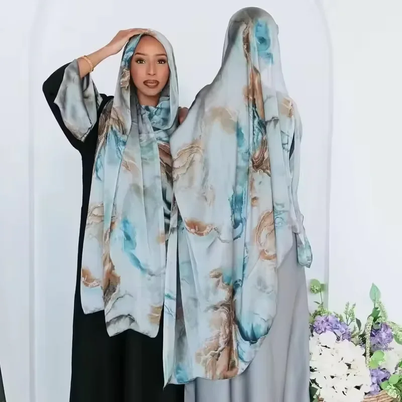 85*180cm New Silk Print Hijabs for Woman Turban High Marble Scarf Shawl Muslim Women Abaya Ropa Africana Mujer Islam Accessories