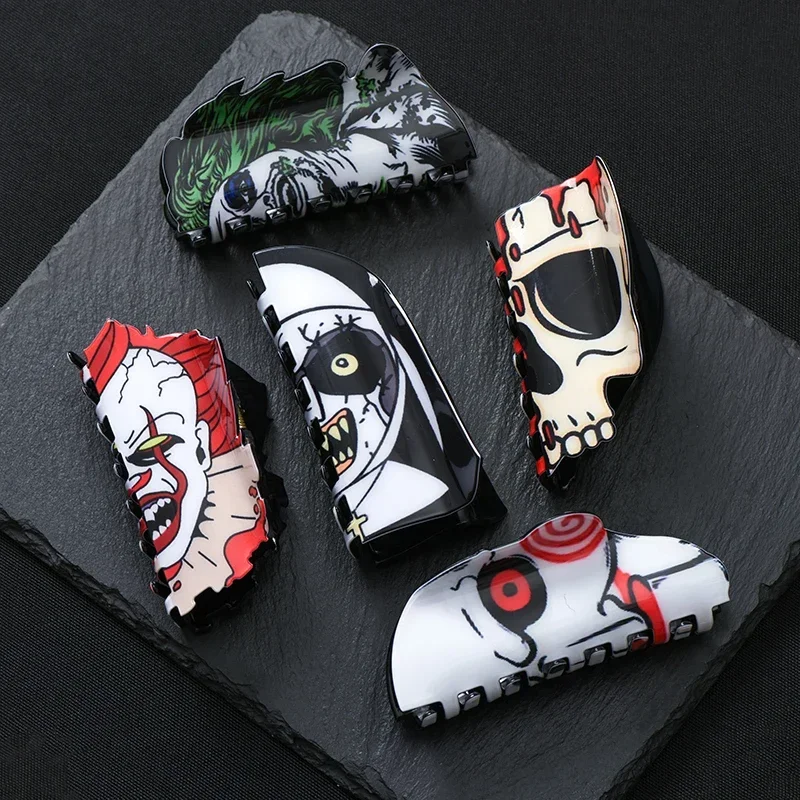 

Gothic Jigsaw Horror Movie Protagonist Series Acrylic Claw Clip Hair Clips Large Size Shark Hair Clip Hair Accessories