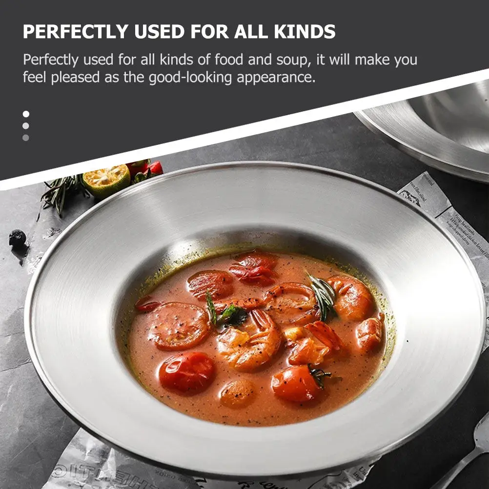 

Stainless Steel Plate European Style Single Layer Dinner Plate Hollow Heat Insulation Round Design Pasta Serving Dish Kitchen